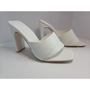 YVO People Open Toe White High heeled Slip On sandal Snakeskin Embossed Sz 8 W